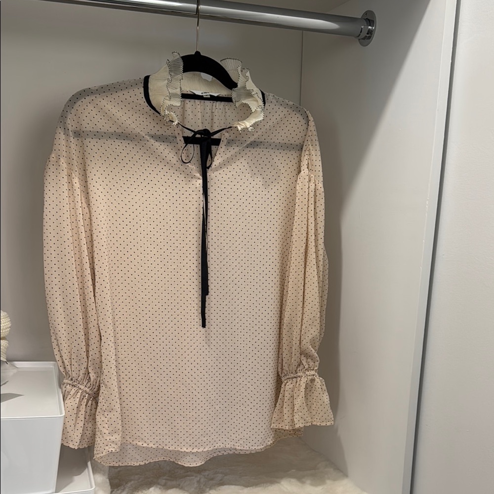 Cream Ruffled Blouse with Bib Collar